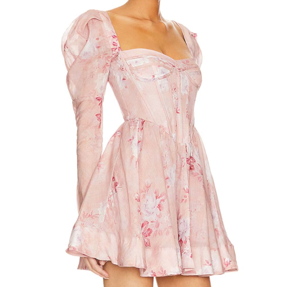 Bardot Evermore Corset Soft Pink Floral Mini Dress Bardot Size 10 - Picture 2 of 5